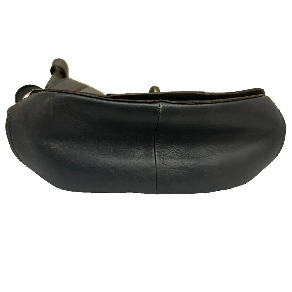 Fossil Vintage Revival Flap Crossbody Purse‎ Dark Gray Leather Turn Lock Charm